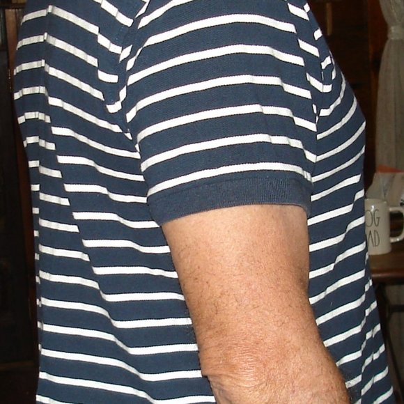 Basic Editions Classic Fit Mens White & Black Striped Short Sleeve Polo Size LG - Picture 4 of 5